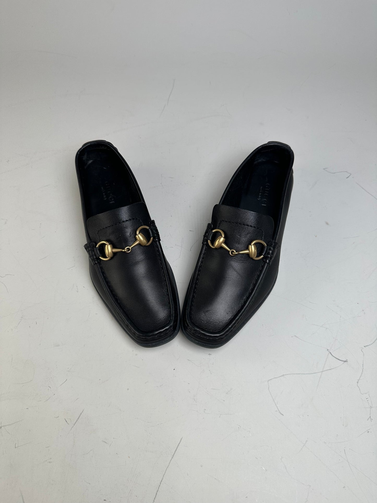 Vintage Gucci Leather Loafers Black Gold EU36.5