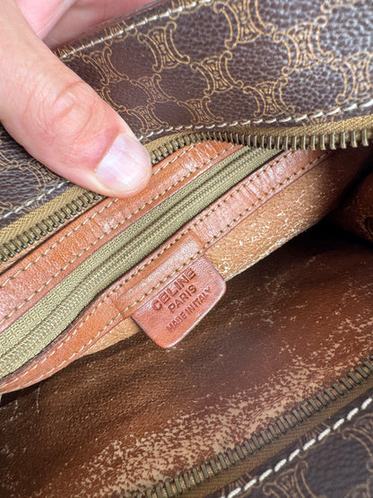 Sac rayé vintage en cuir monogramme Celine Paris marron
