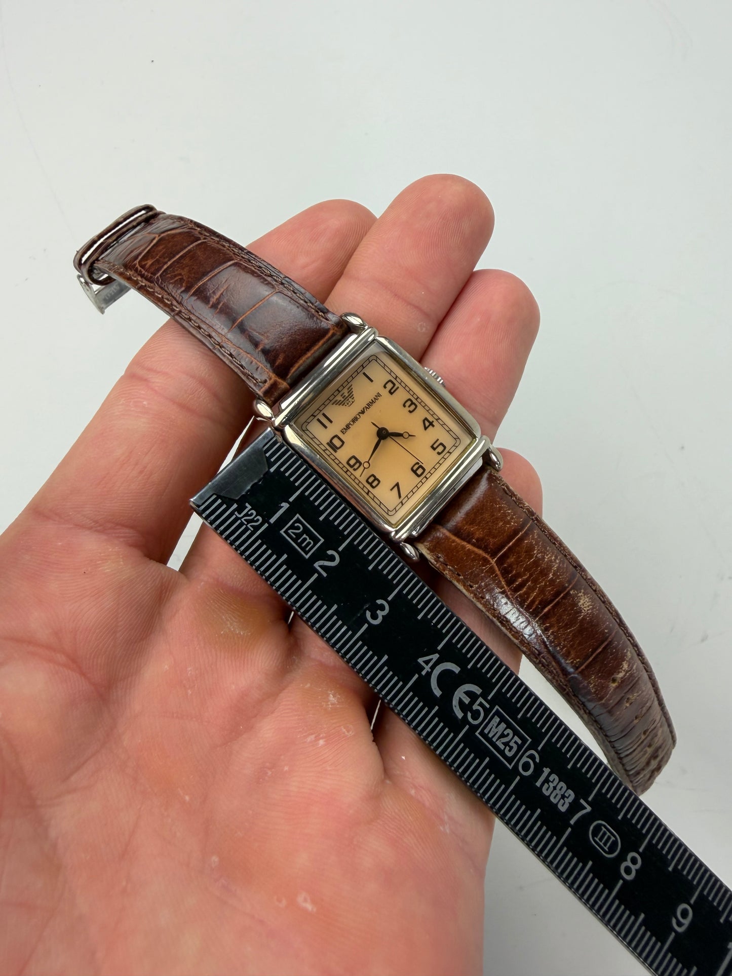 Vintage Giorgio Armani Leather Strap Watch Brown Silver