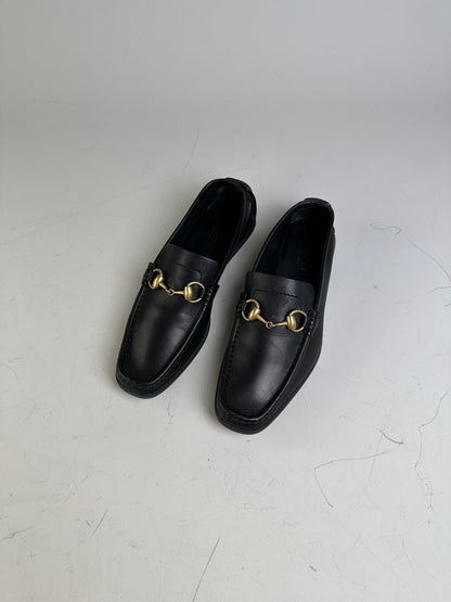 Vintage Gucci Leather Loafers Black Gold EU36.5
