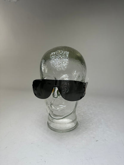 Vintage Gucci Wide Arm Sunglasses Black Gold c. 2000