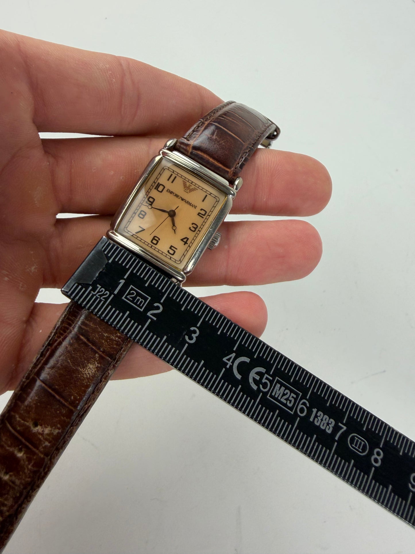 Vintage Giorgio Armani Leather Strap Watch Brown Silver
