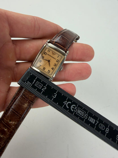 Vintage Giorgio Armani Leather Strap Watch Brown Silver