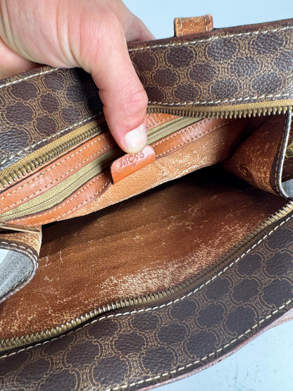 Sac rayé vintage en cuir monogramme Celine Paris marron