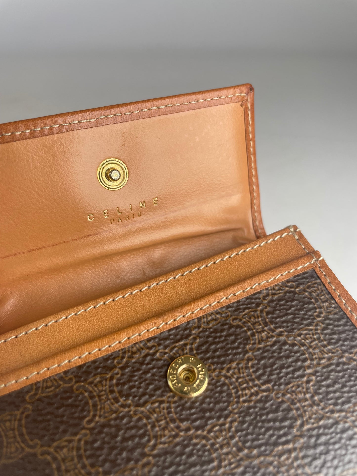 Vintage Celine Paris MonogramLeather Card Holder Brown