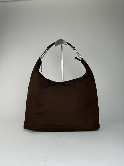 Vintage Gucci Canvas Leather Slouchy Hobo Handbag Brown