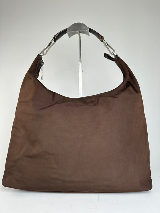 Vintage Gucci Canvas Leather Slouchy Hobo Handbag Brown