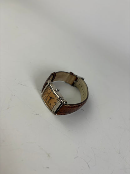 Vintage Giorgio Armani Leather Strap Watch Brown Silver