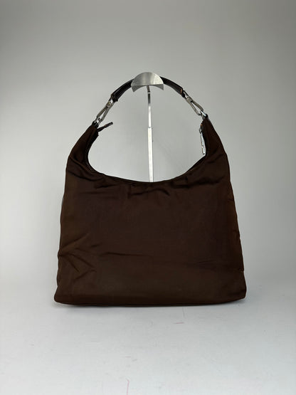Vintage Gucci Canvas Leather Slouchy Hobo Handbag Brown