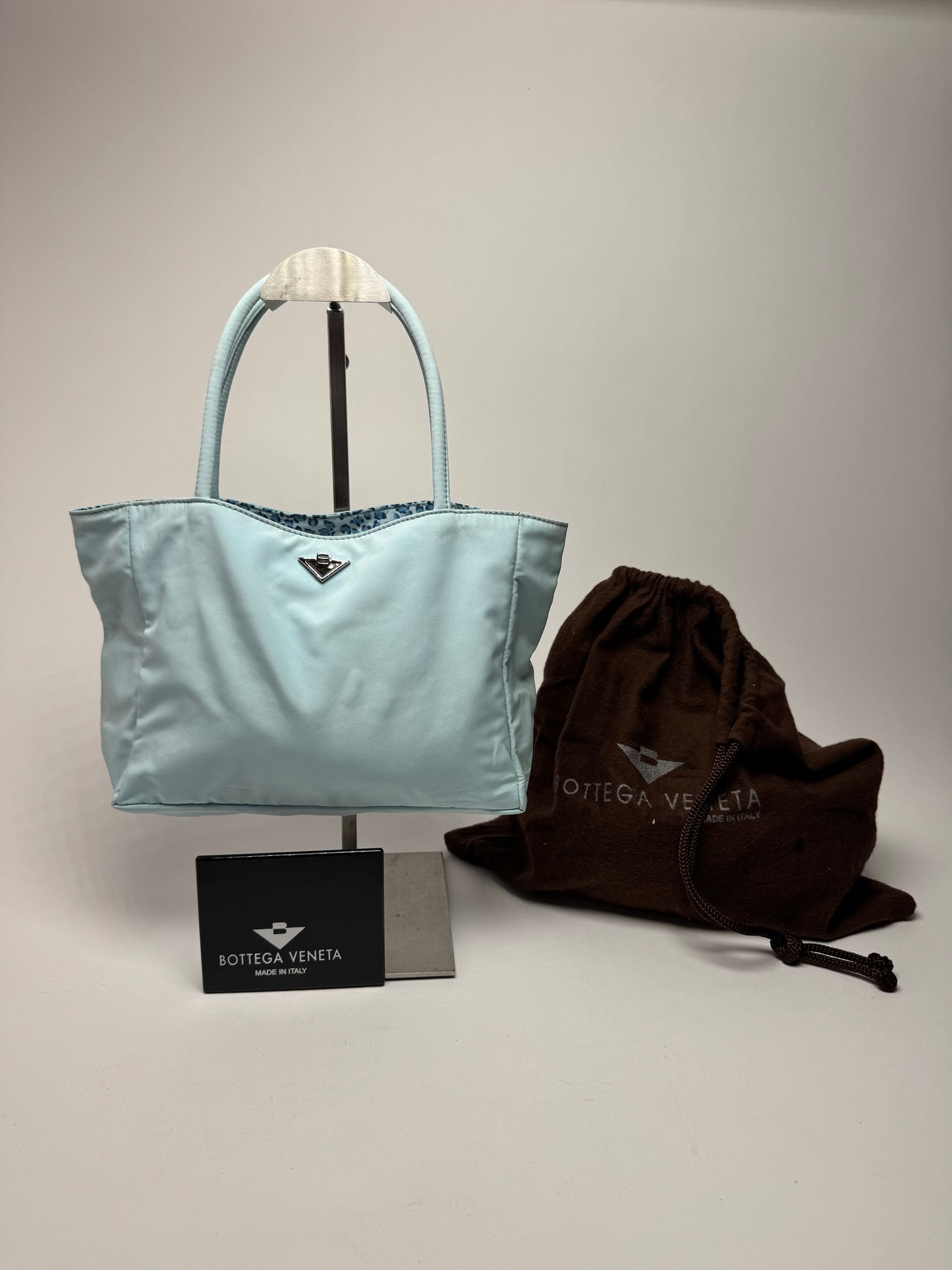 Vintage Bottega Veneta Reversible  nylon Shopper bag turquoise blue leopard