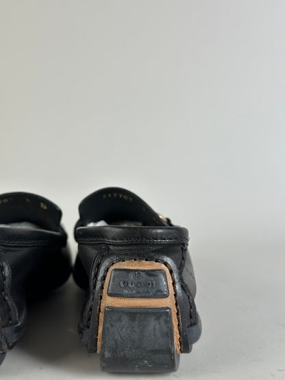 Vintage Gucci Leather Loafers Black Gold EU36.5