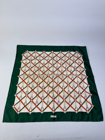 Vintage Gucci Silk Scarf Green Cream Rust c. 1990s