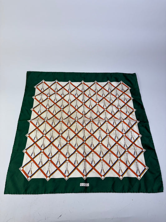 Vintage Gucci Silk Scarf Green Cream Rust c. 1990s