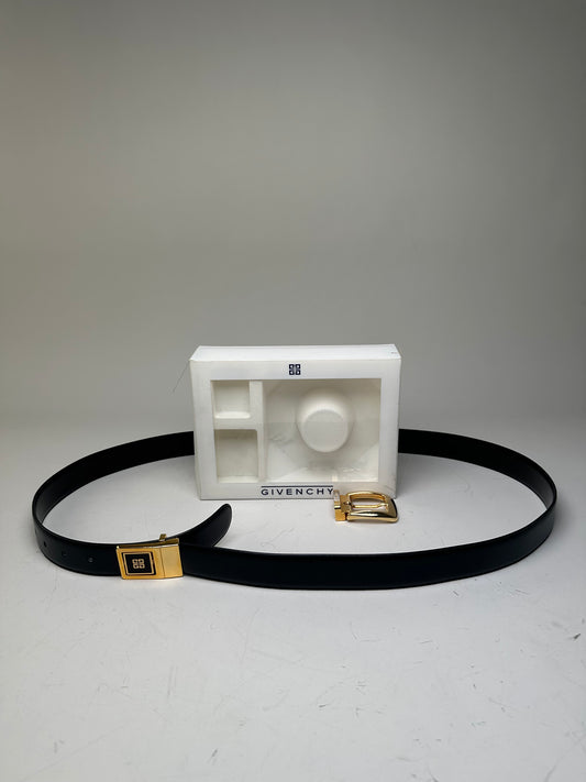 Vintage Givenchy 4G Logo Leather Belt Black Gold