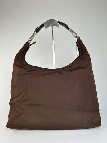 Vintage Gucci Canvas Leather Slouchy Hobo Handbag Brown