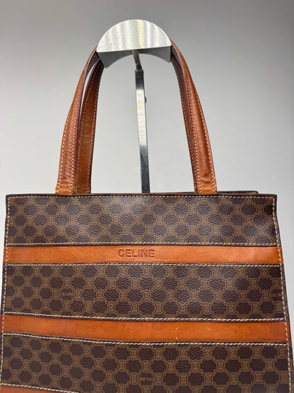 Sac rayé vintage en cuir monogramme Celine Paris marron