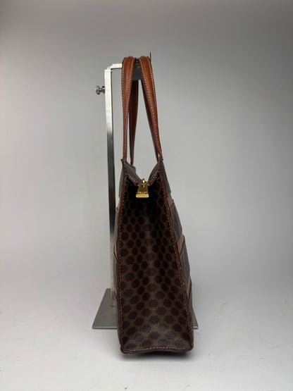 Sac rayé vintage en cuir monogramme Celine Paris marron