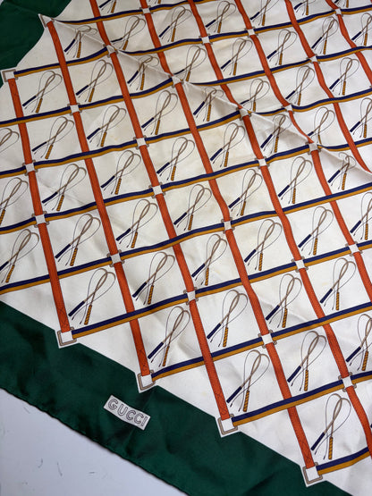 Vintage Gucci Silk Scarf Green Cream Rust c. 1990s