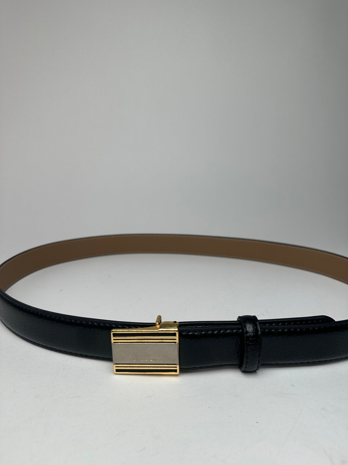 Vintage Dior Snake Emblossed Leather Belt Black