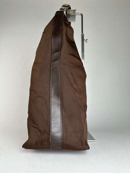 Vintage Gucci Canvas Leather Slouchy Hobo Handbag Brown