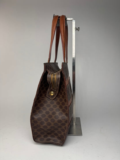 Sac rayé vintage en cuir monogramme Celine Paris marron