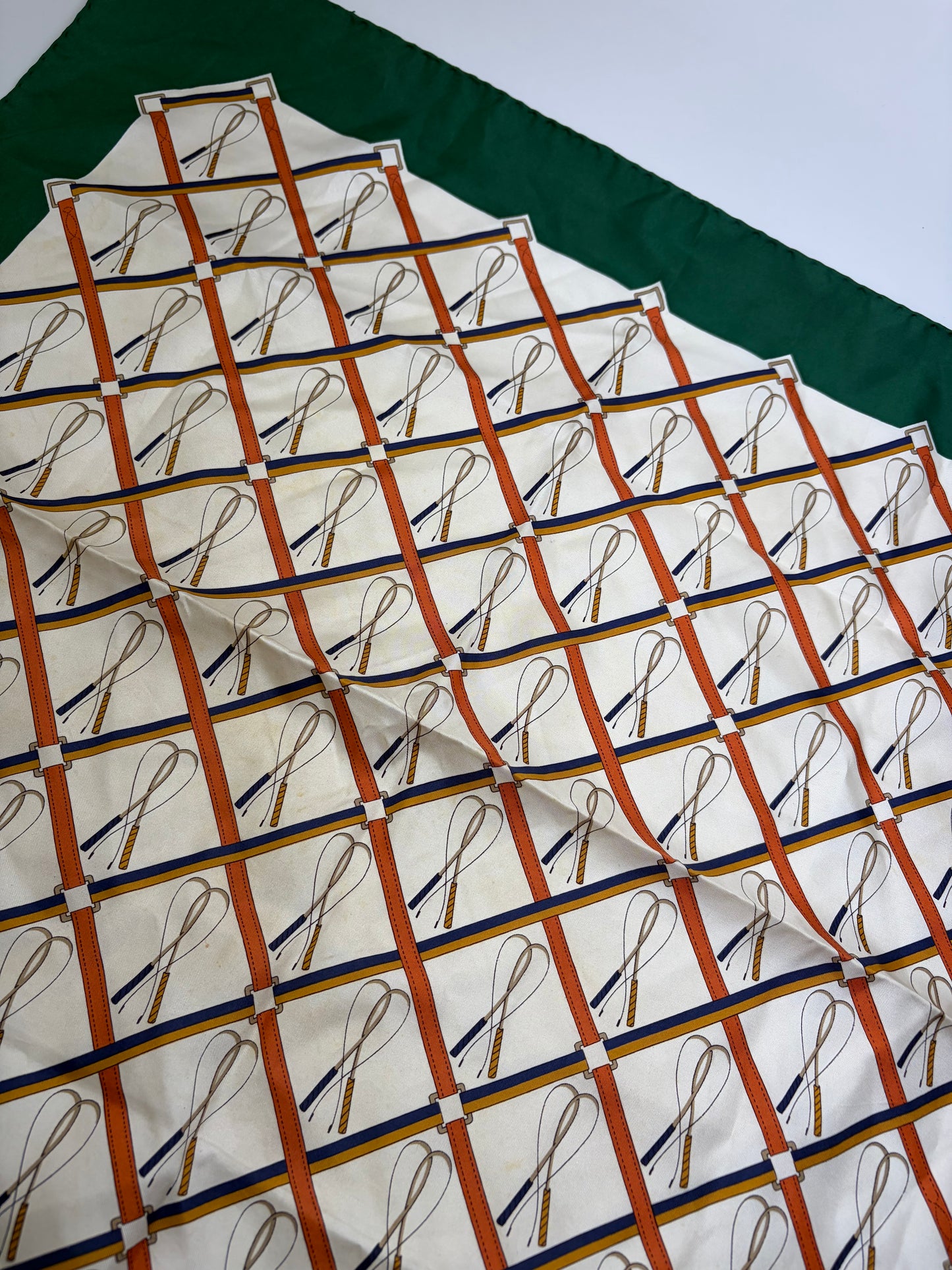 Vintage Gucci Silk Scarf Green Cream Rust c. 1990s