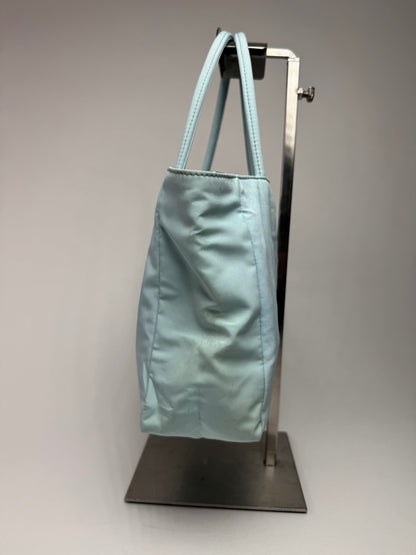 Vintage Bottega Veneta Reversible  nylon Shopper bag turquoise blue leopard