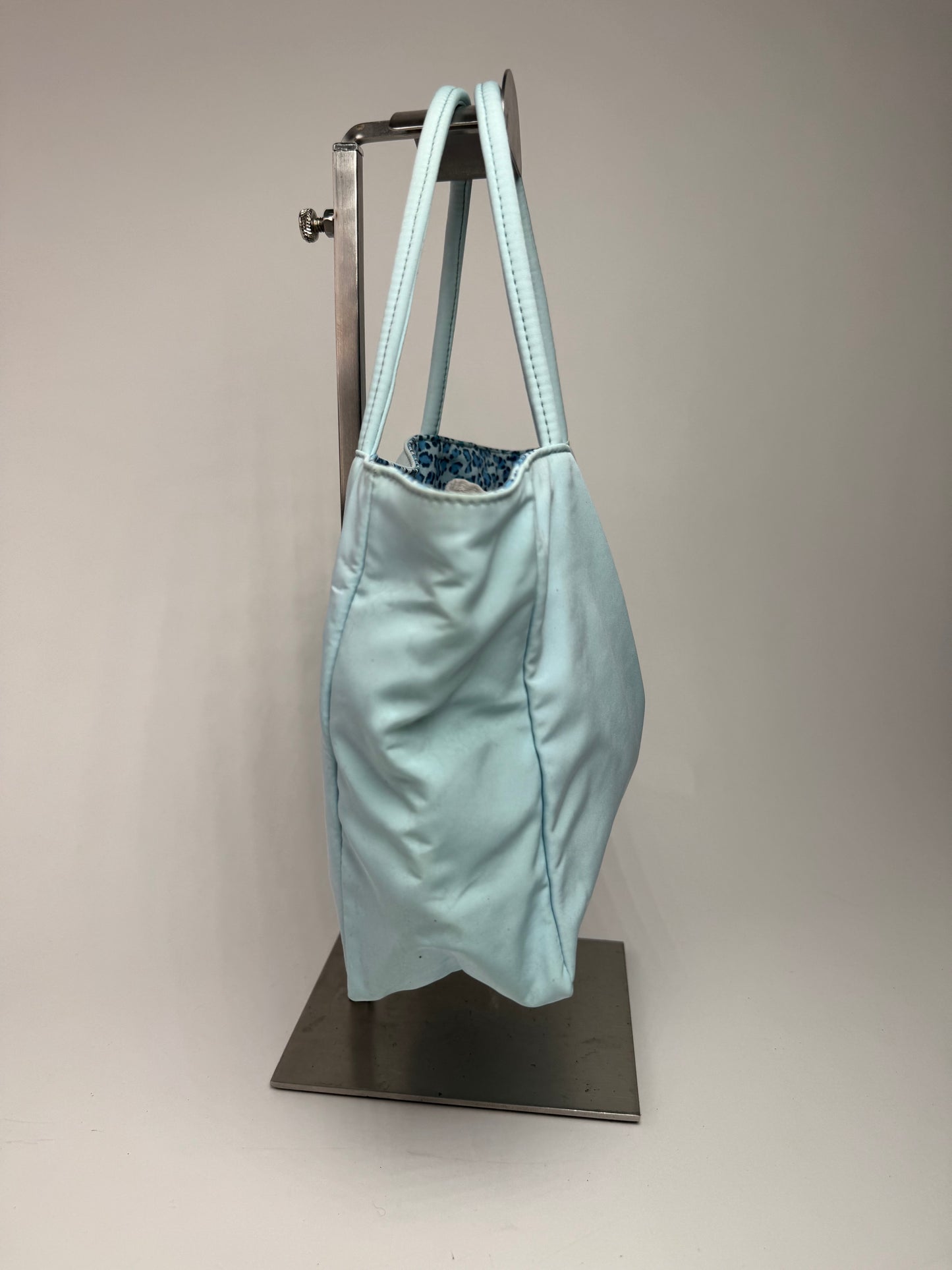 Vintage Bottega Veneta Reversible  nylon Shopper bag turquoise blue leopard