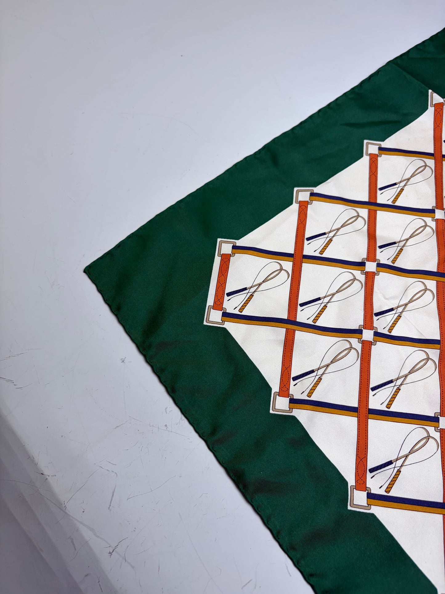 Vintage Gucci Silk Scarf Green Cream Rust c. 1990s