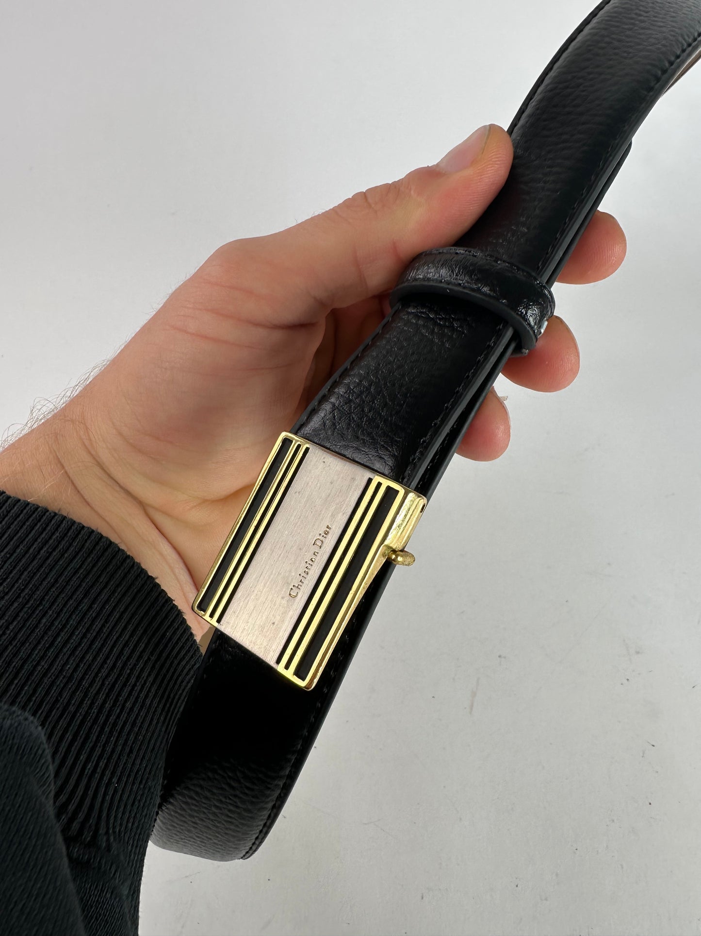 Vintage Dior Snake Emblossed Leather Belt Black