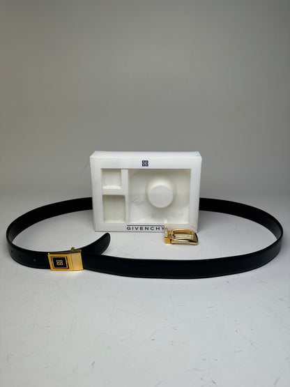 Vintage Givenchy 4G Logo Leather Belt Black Gold