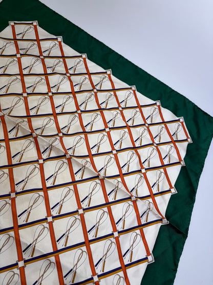 Vintage Gucci Silk Scarf Green Cream Rust c. 1990s
