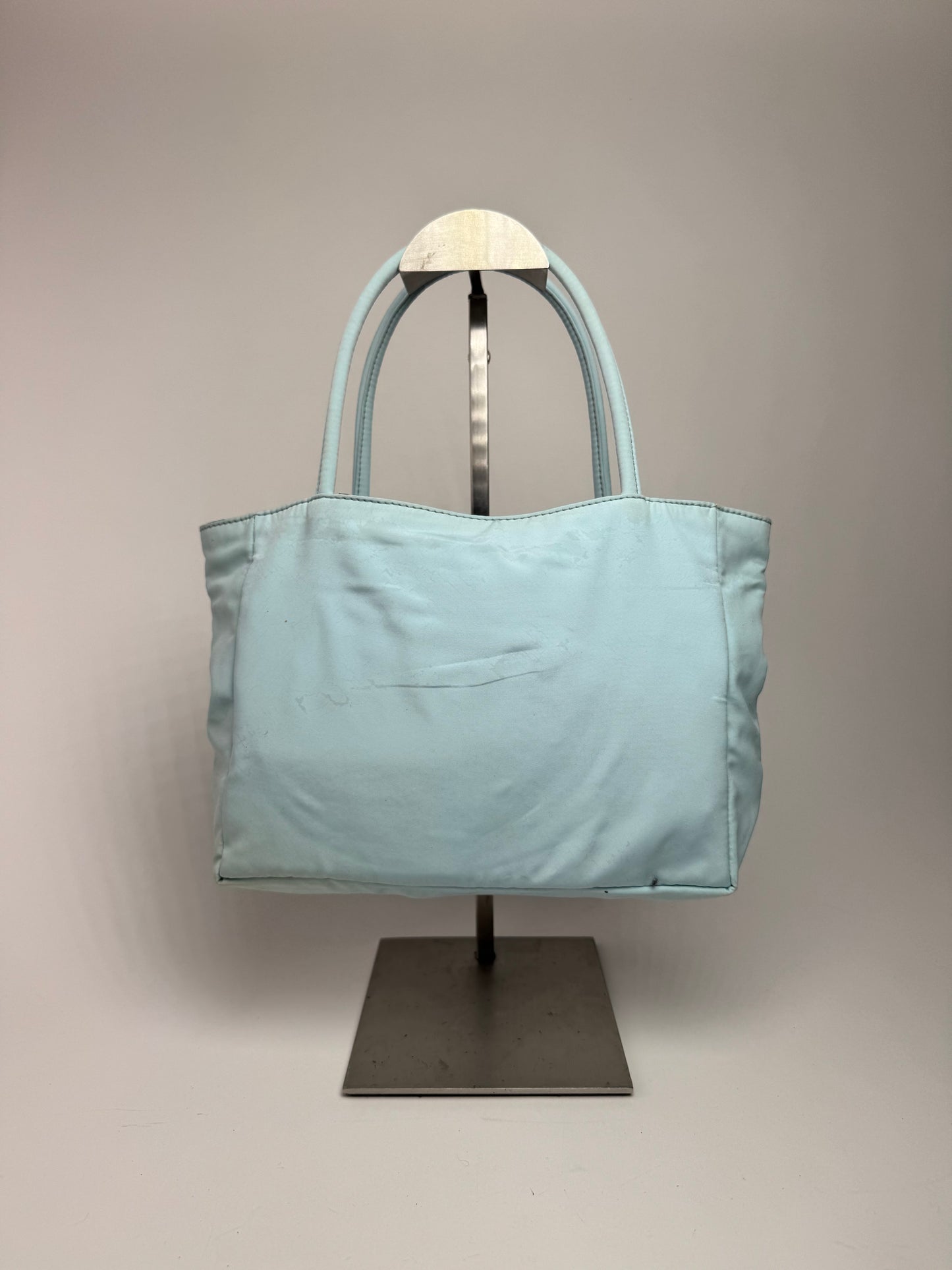 Vintage Bottega Veneta Reversible  nylon Shopper bag turquoise blue leopard