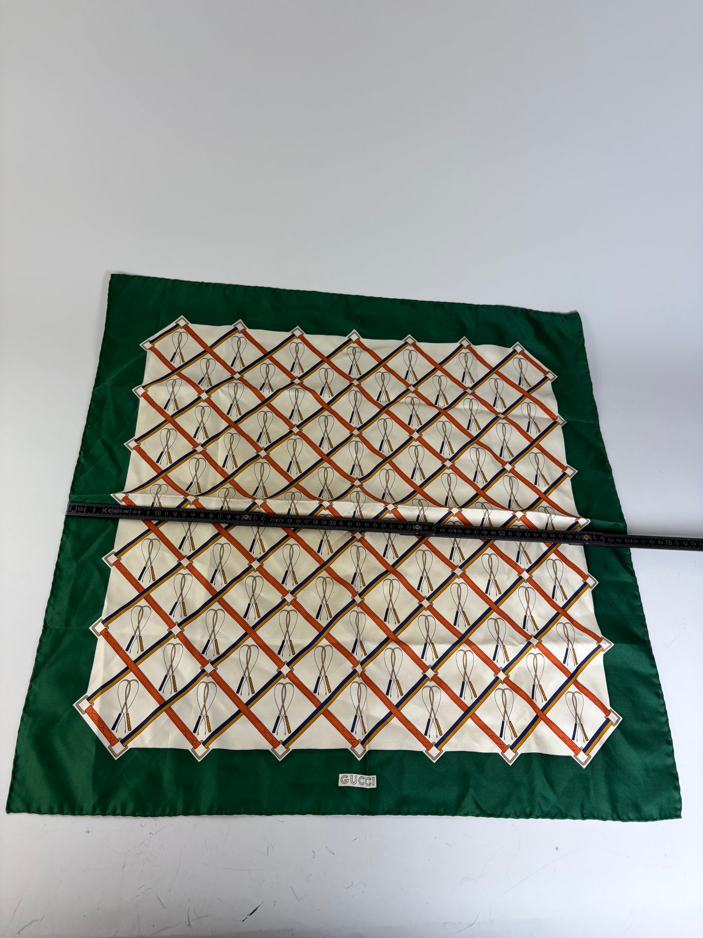 Vintage Gucci Silk Scarf Green Cream Rust c. 1990s