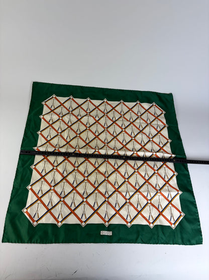 Vintage Gucci Silk Scarf Green Cream Rust c. 1990s