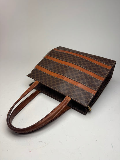 Sac rayé vintage en cuir monogramme Celine Paris marron