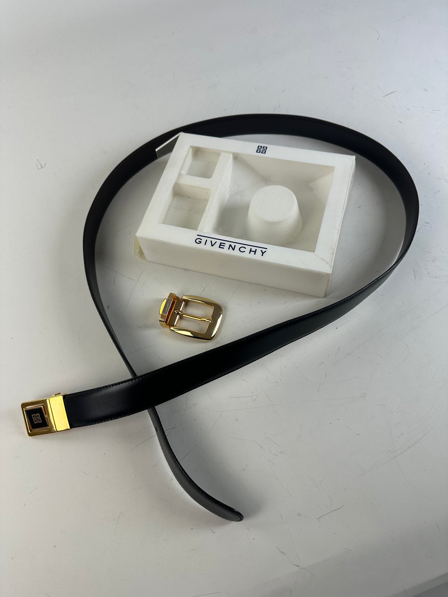Vintage Givenchy 4G Logo Leather Belt Black Gold