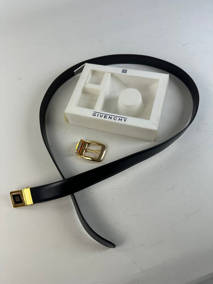 Vintage Givenchy 4G Logo Leather Belt Black Gold