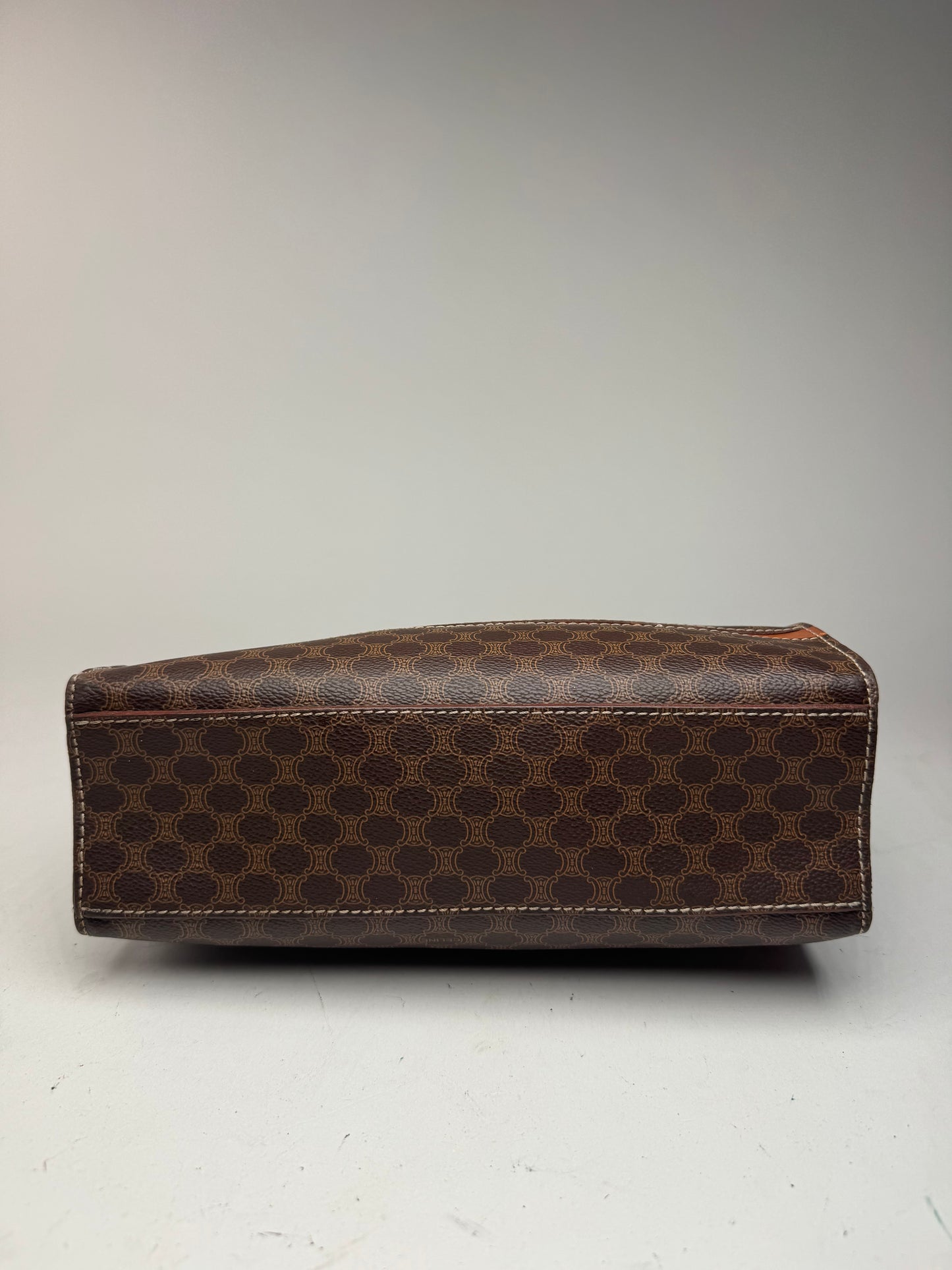 Sac rayé vintage en cuir monogramme Celine Paris marron