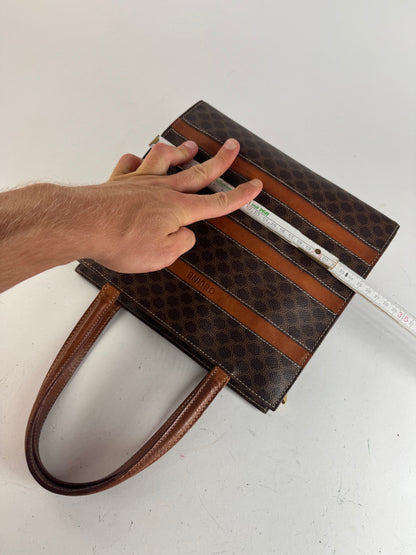 Sac rayé vintage en cuir monogramme Celine Paris marron