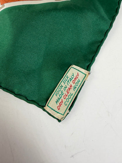 Vintage Gucci Silk Scarf Green Cream Rust c. 1990s