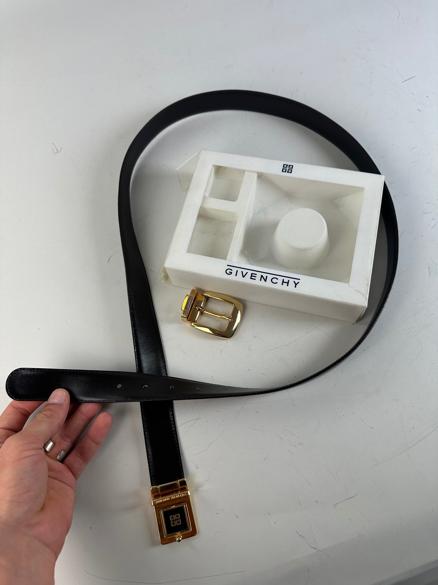 Vintage Givenchy 4G Logo Leather Belt Black Gold