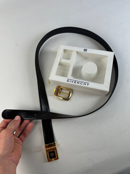 Vintage Givenchy 4G Logo Leather Belt Black Gold