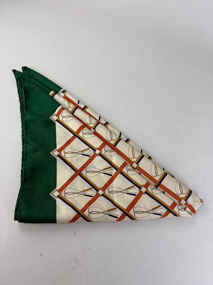Vintage Gucci Silk Scarf Green Cream Rust c. 1990s