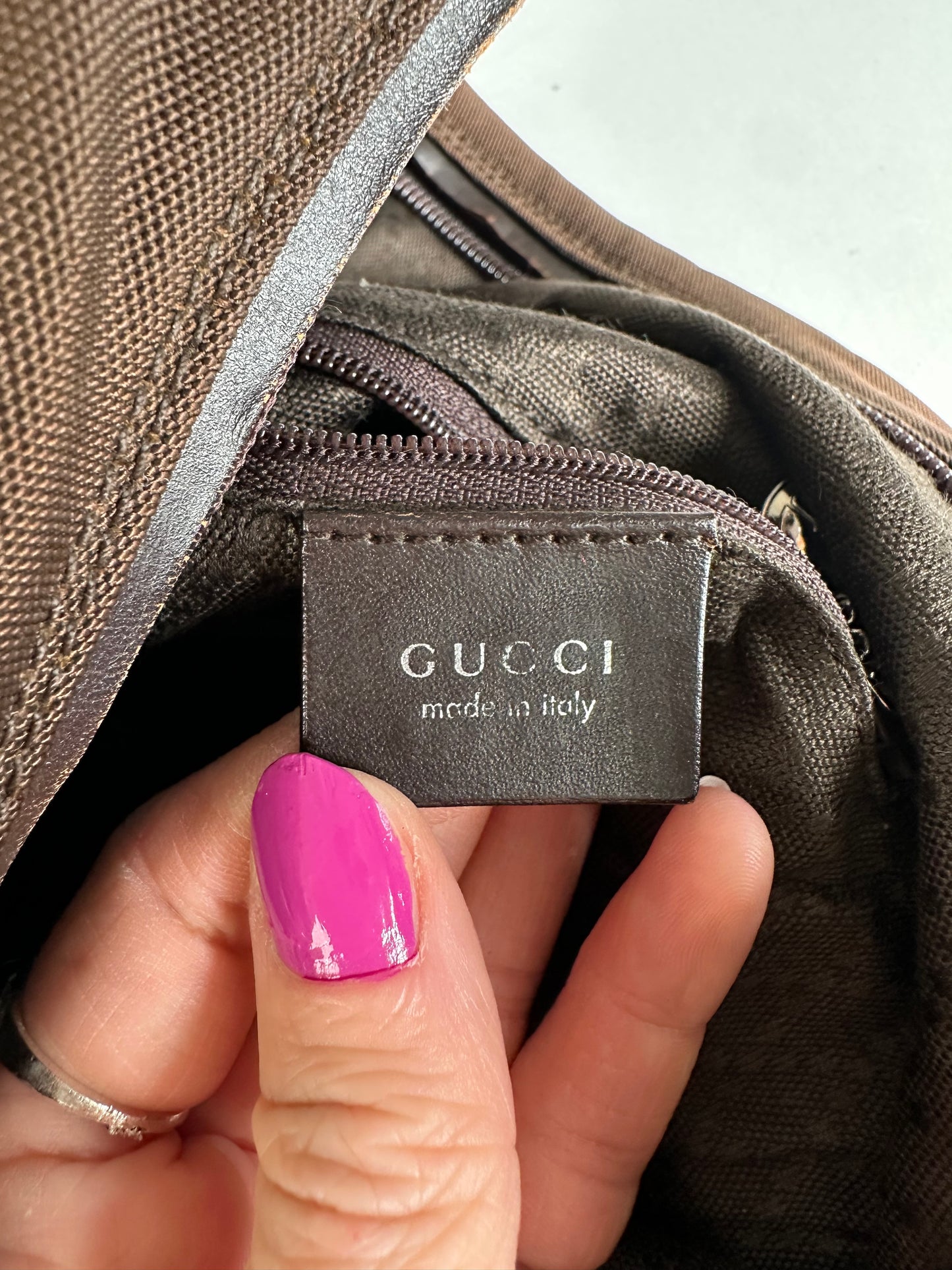 Vintage Gucci Canvas Leather Slouchy Hobo Handbag Brown
