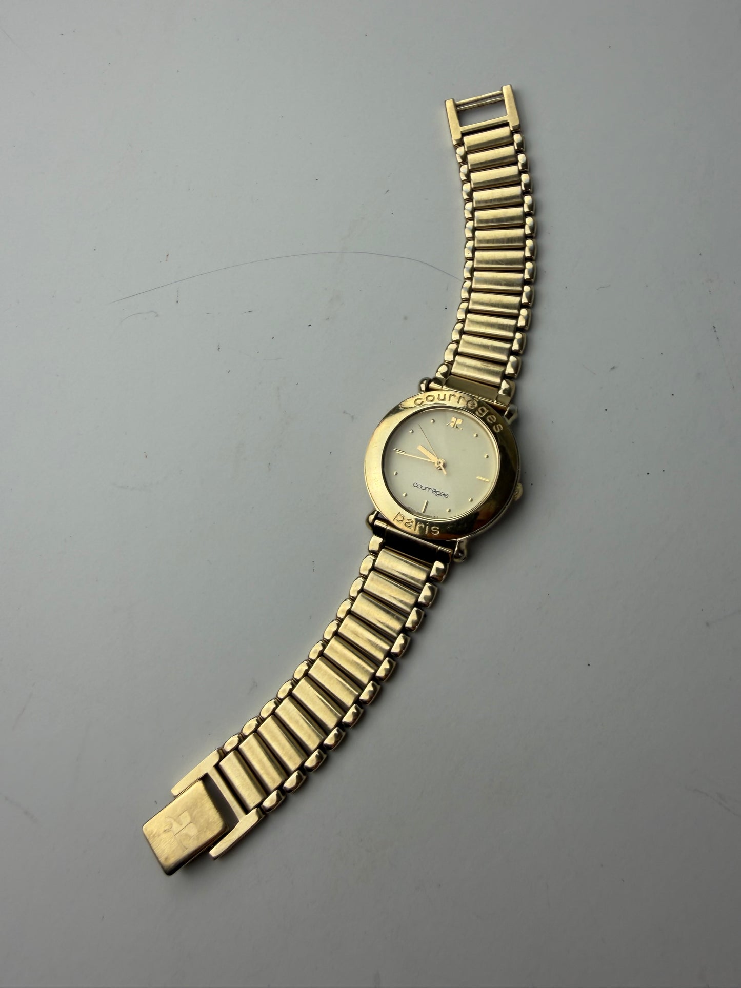 Vintage Courreges Bracelet Watch Gold Cream