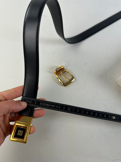 Vintage Givenchy 4G Logo Leather Belt Black Gold