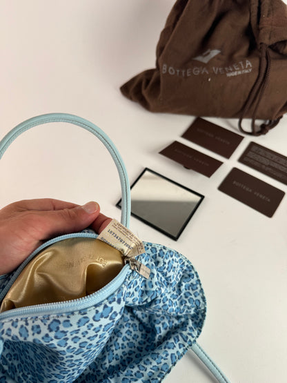 Vintage Bottega Veneta Reversible  nylon Shopper bag turquoise blue leopard