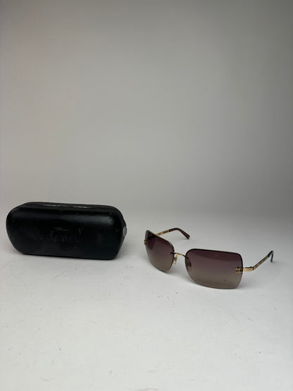 Vintage Chanel Rimless Sunglasses Brown Gold