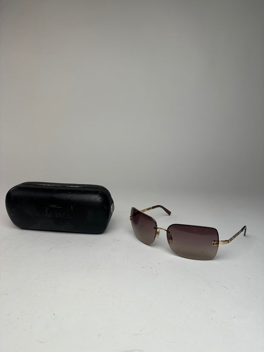 Vintage Chanel Rimless Sunglasses Brown Gold